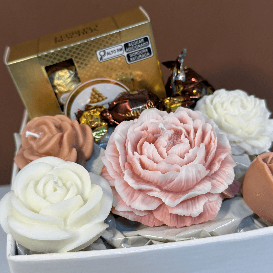 Caixa Buquê de Velas + Ferrero e Bombons (G) - Dia das Mães