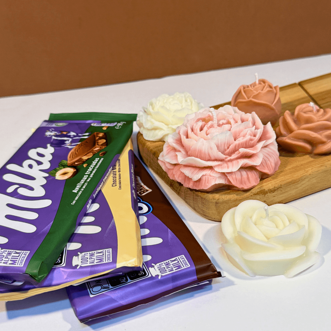 Caixa Buquê de Velas + Milka (G) – Dia das Mães - Dia das Mães