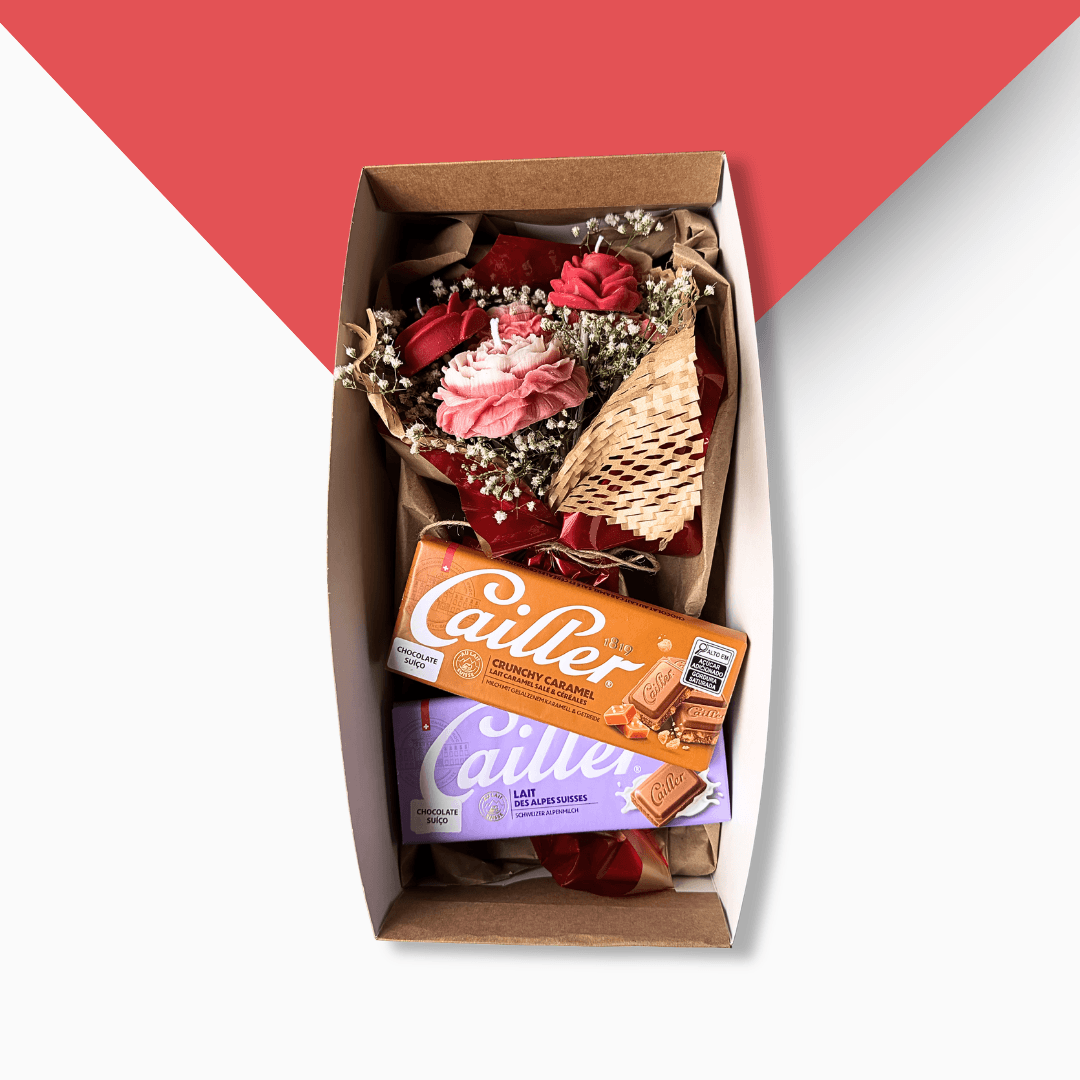 Buquê de Velas Aromáticas com Chocolate Suíço Cailler  — Dia dos Namorados
