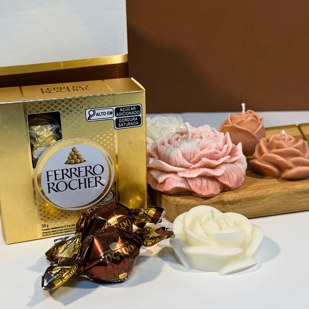 Caixa Buquê de Velas + Ferrero e Bombons (G) - Dia das Mães