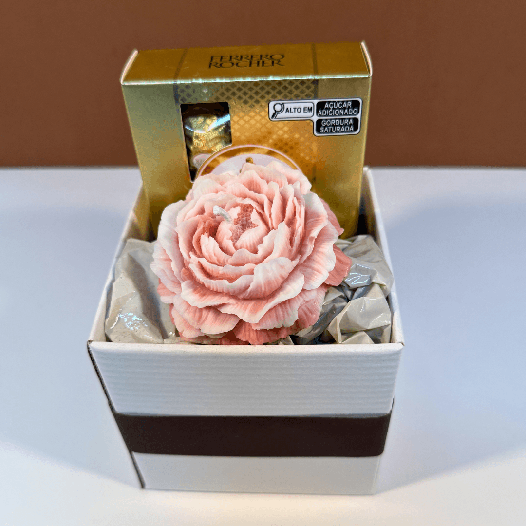 Caixa Vela Flor + Ferrero (M) - Dia das Mães